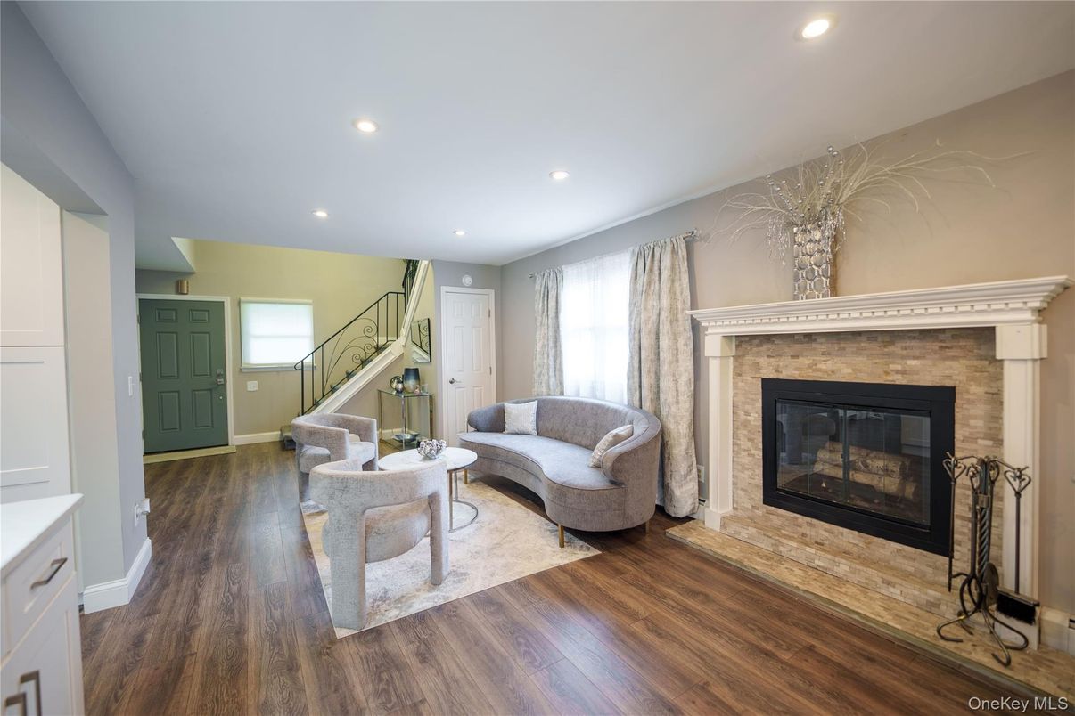 Fireplace, Interior, Recessed Lighting, Wood Texture Flooring
