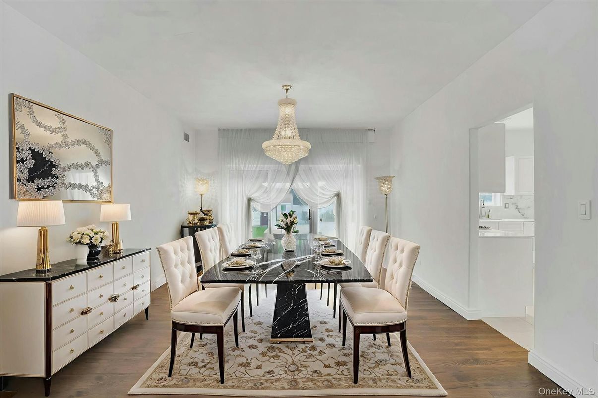 Chandelier, Dining room, Interior, Wood Texture Flooring