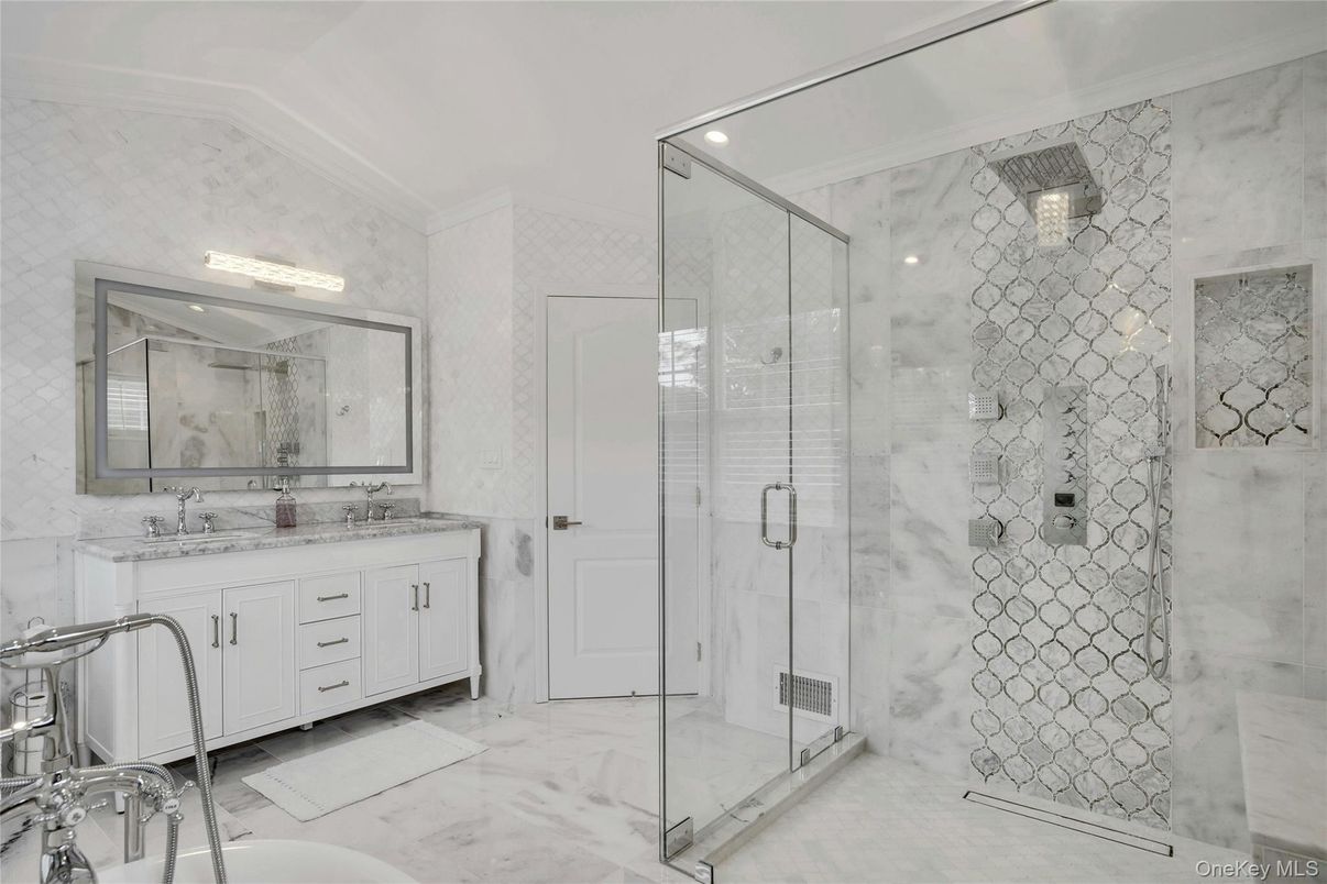 Bathroom, Dual Sink Vanities, Glass Shower, Interior, Recessed Lighting