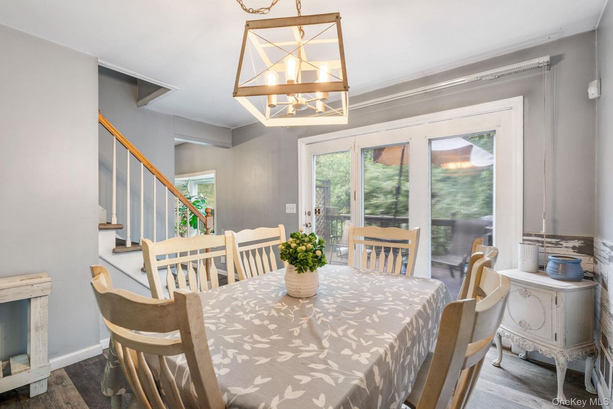 Dining room, Interior, Pendant Lights, Wood Texture Flooring