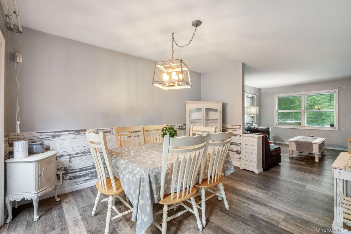 Dining room, Interior, Pendant Lights, Wood Texture Flooring