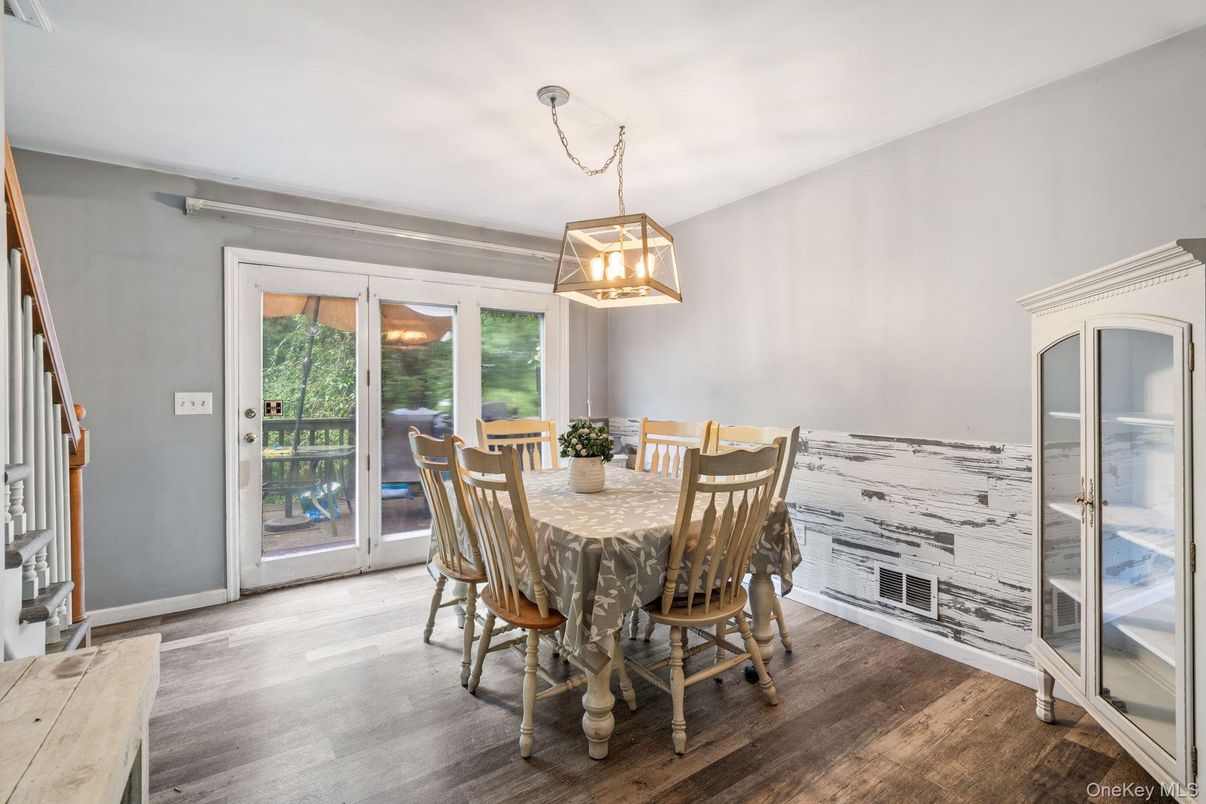 Dining room, Interior, Pendant Lights, Wood Texture Flooring