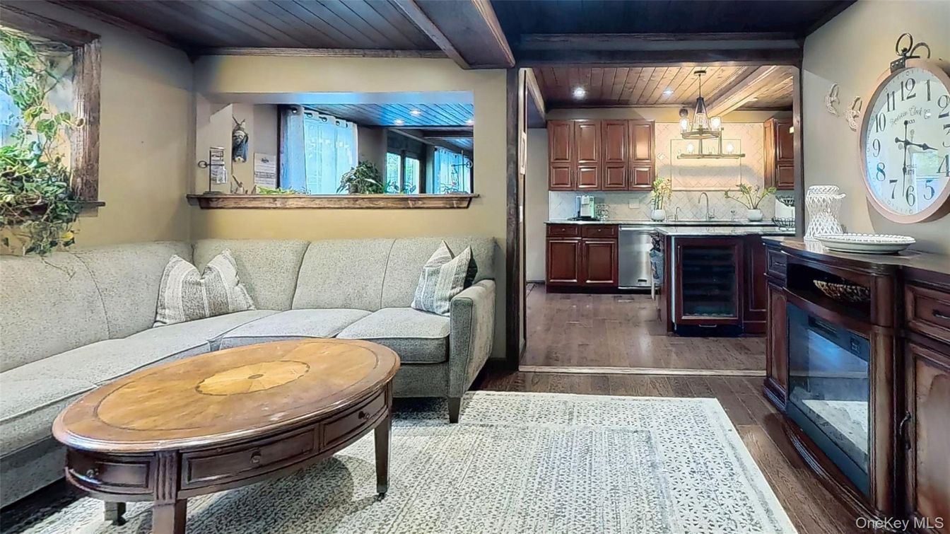 Interior, Kitchen, Living room, Recessed Lighting, Stainless Steel Appliances, Wooden Ceilings, Wood Texture Flooring