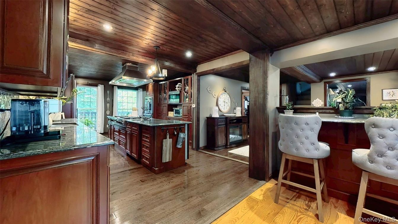 Interior, Kitchen, Recessed Lighting, Wooden Ceilings, Wood Texture Flooring