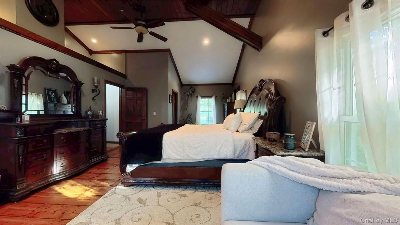 Bedroom, Interior, Recessed Lighting, Wooden Beams, Wood Texture Flooring