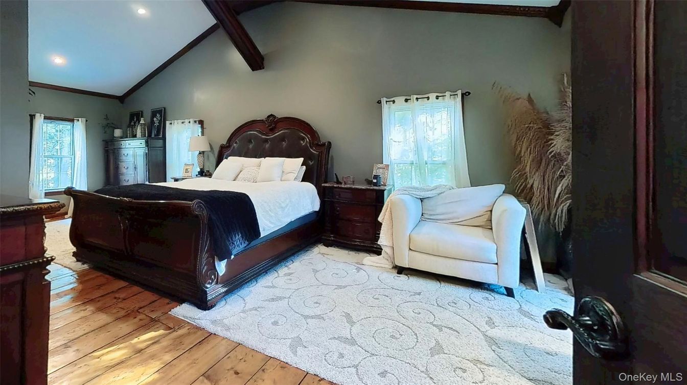 Bedroom, Interior, Recessed Lighting, Wooden Beams, Wood Texture Flooring