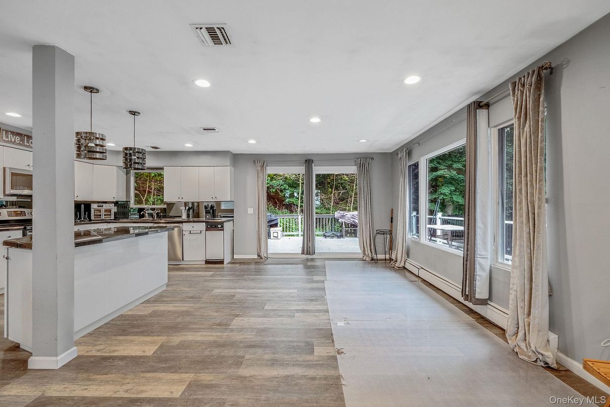 Interior, Kitchen, Pendant Lights, Recessed Lighting, Wood Texture Flooring