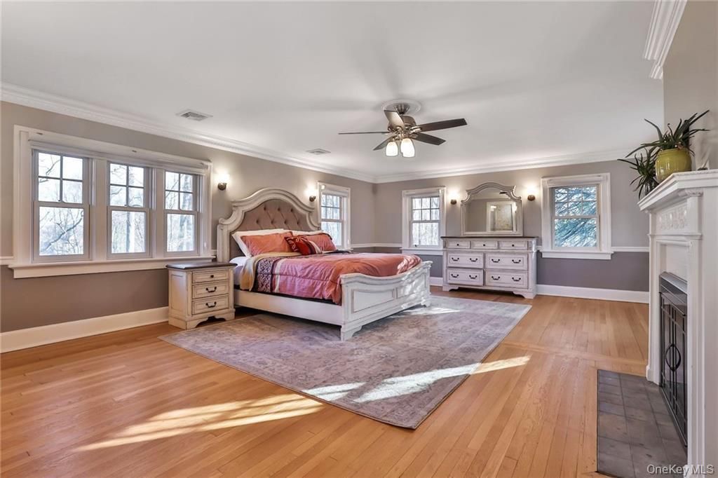 Bedroom, Fireplace, Interior, Wood Texture Flooring