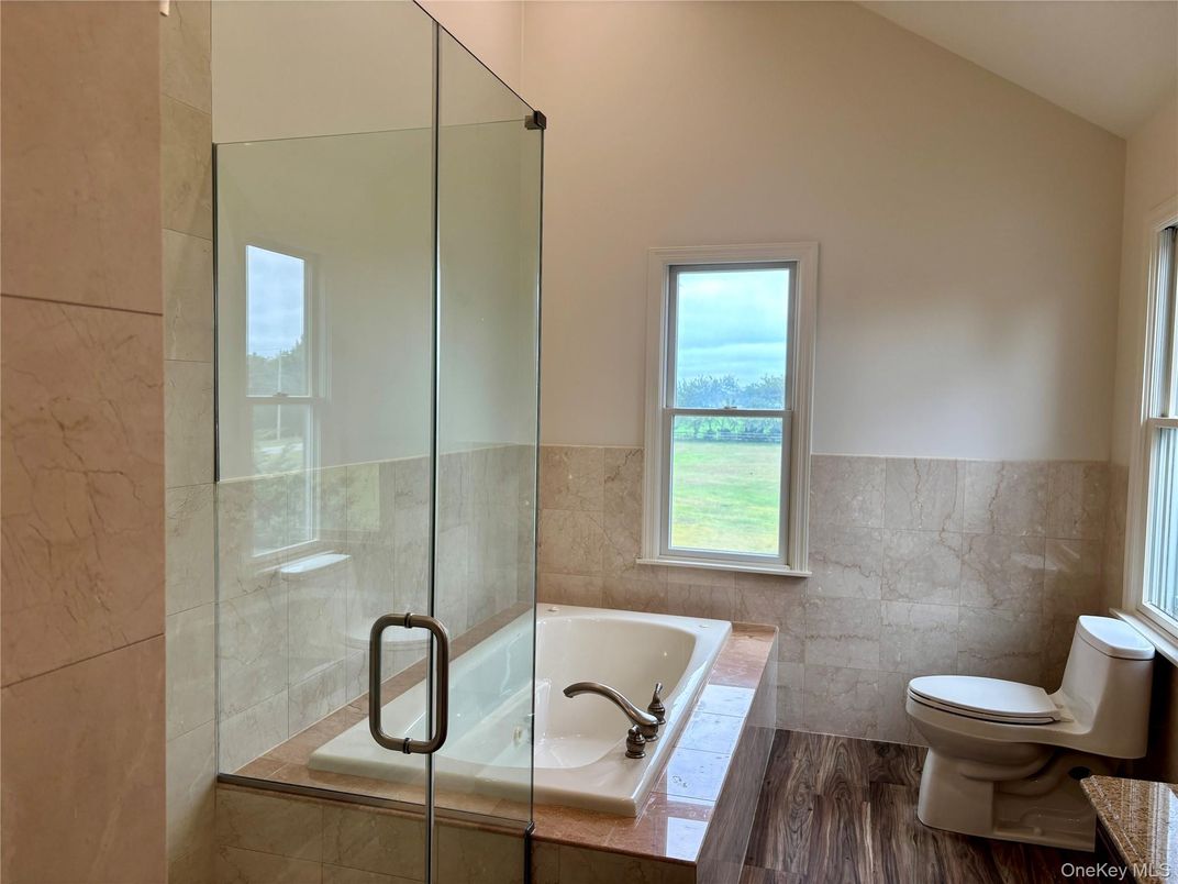 Bathroom, Glass Shower, Interior, Wood Texture Flooring