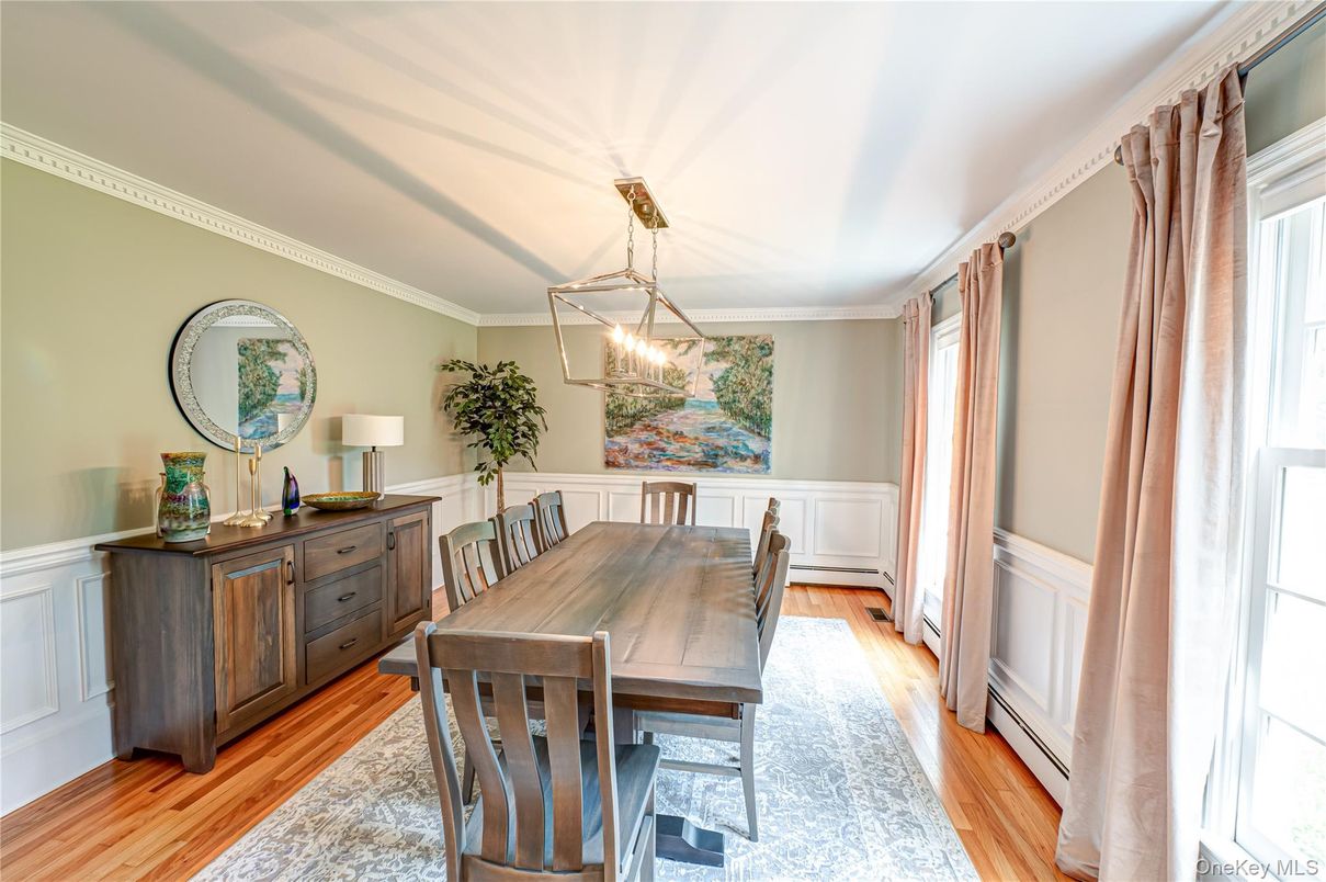 Dining room, Interior, Pendant Lights, Wood Texture Flooring