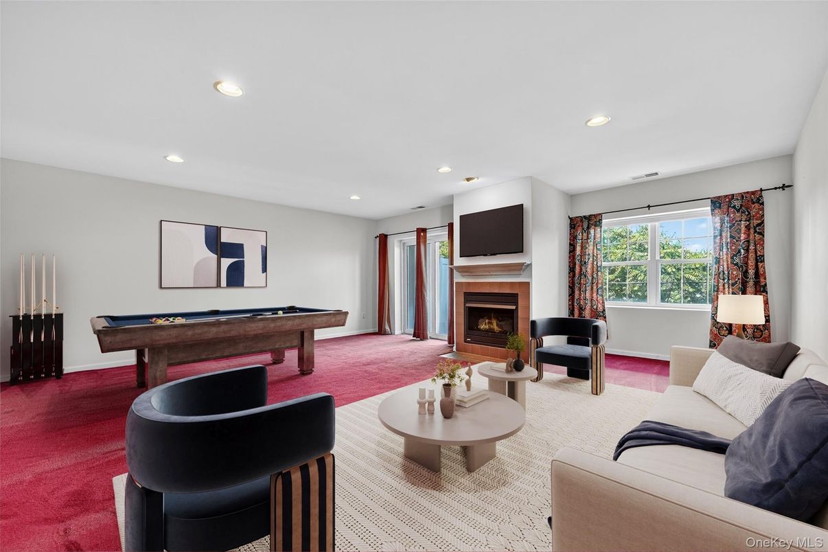 Billiard Table, Fireplace, Game Room, Interior, Living room, Recessed Lighting