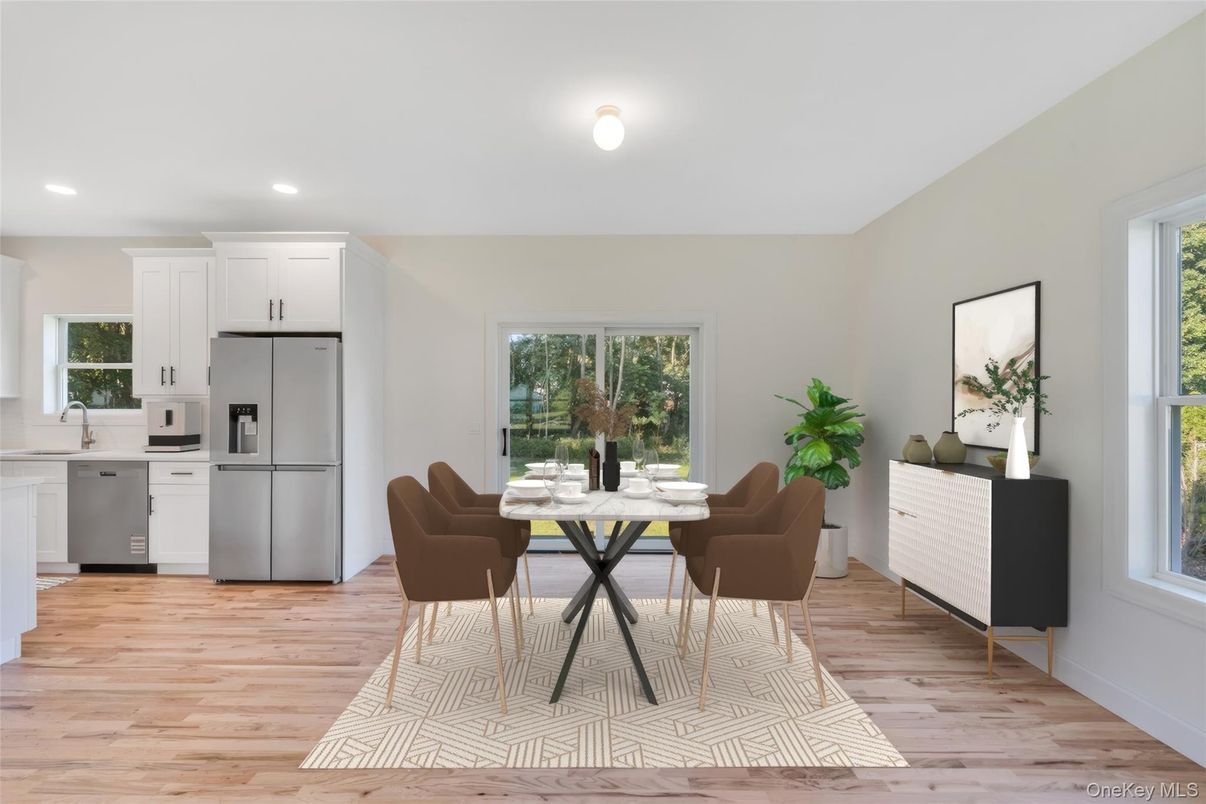 Dining room, Interior, Kitchen, Recessed Lighting, Wood Texture Flooring