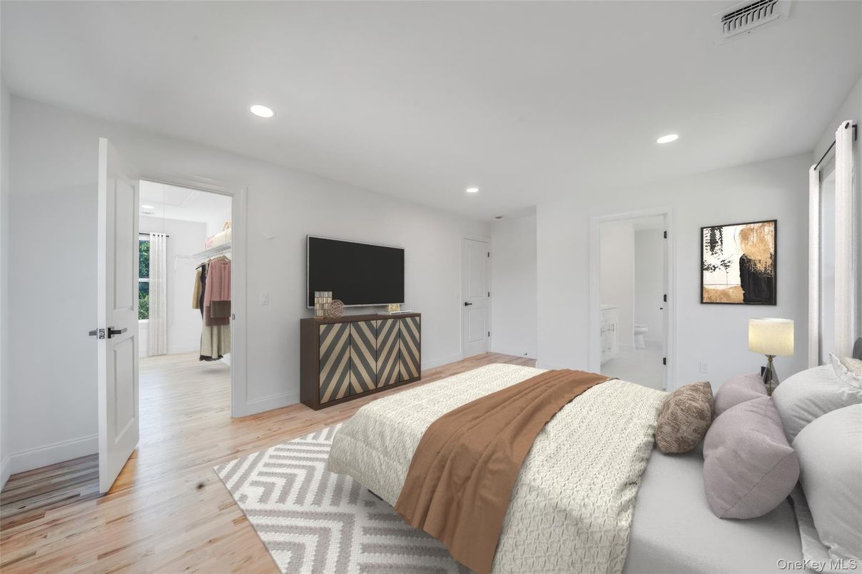 Bedroom, Interior, Recessed Lighting, Wood Texture Flooring