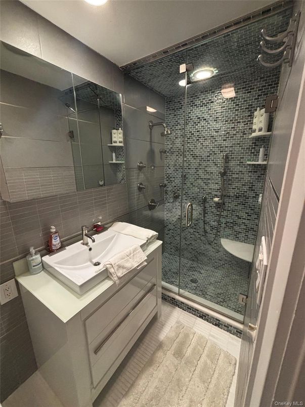 Bathroom, Glass Shower, Interior, Wood Texture Flooring