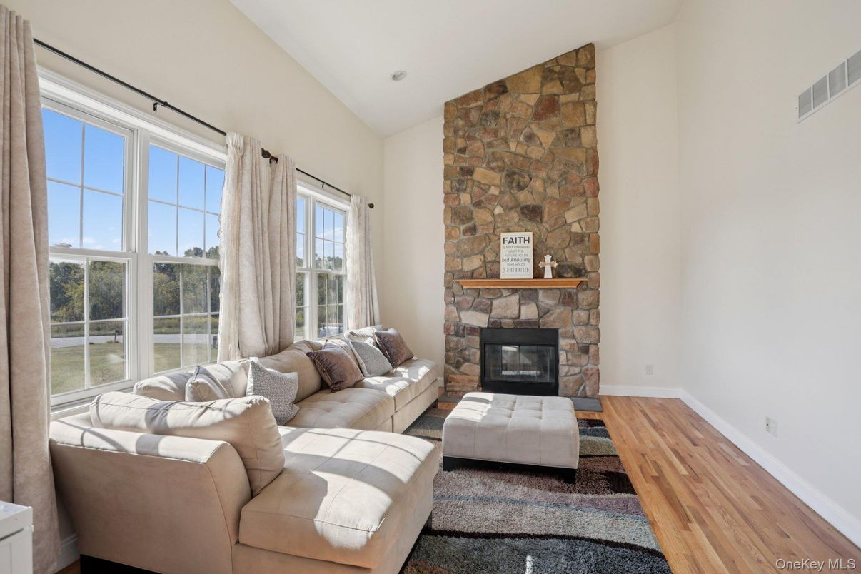 Fireplace, Interior, Living room, Stone Walls, Wood Texture Flooring