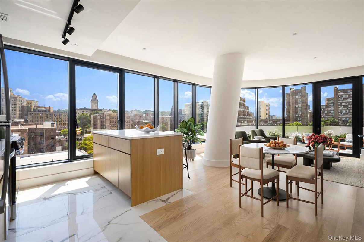 Dining room, Interior, Marble, Recessed Lighting, Wood Texture Flooring