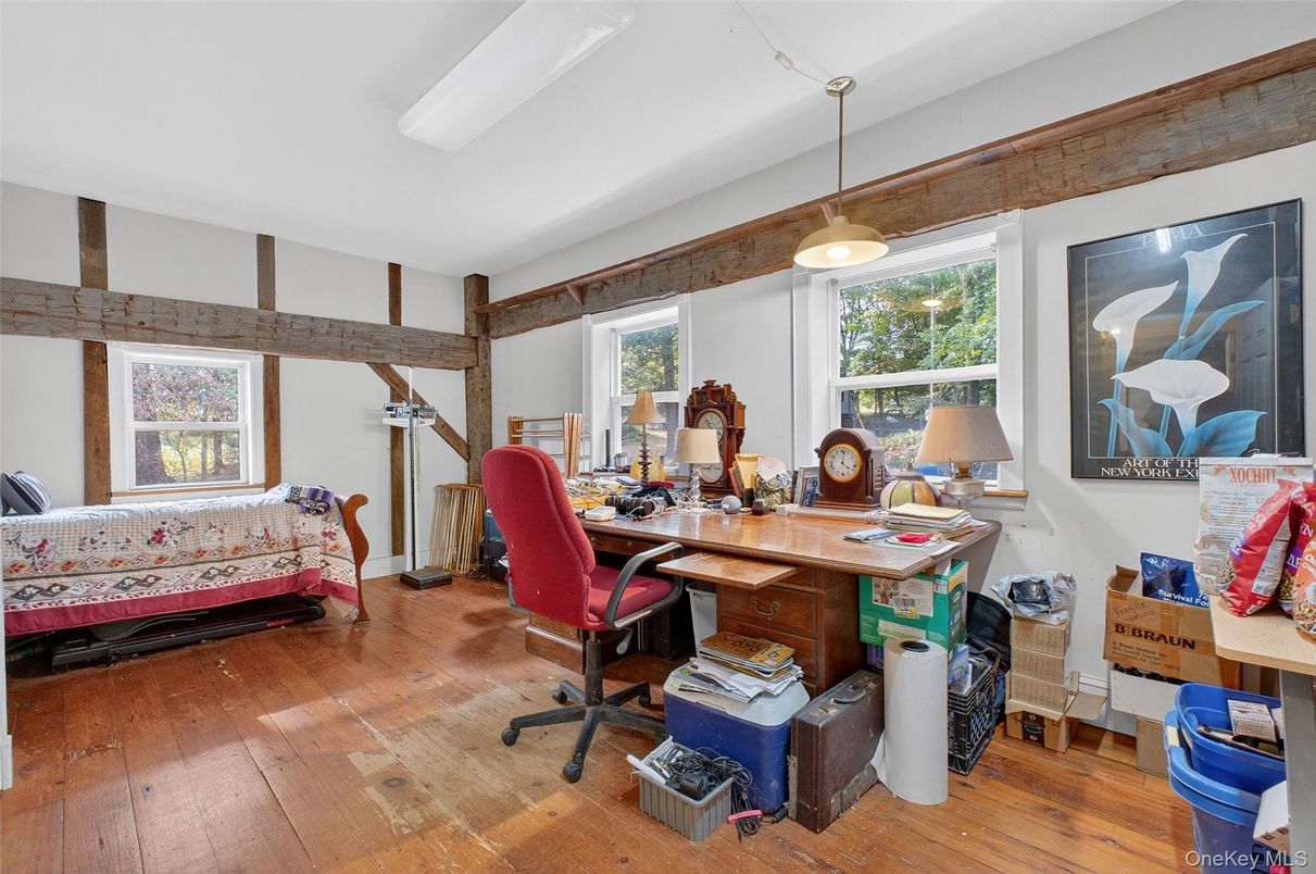 Bedroom, Home Office, Interior, Pendant Lights, Wood Texture Flooring