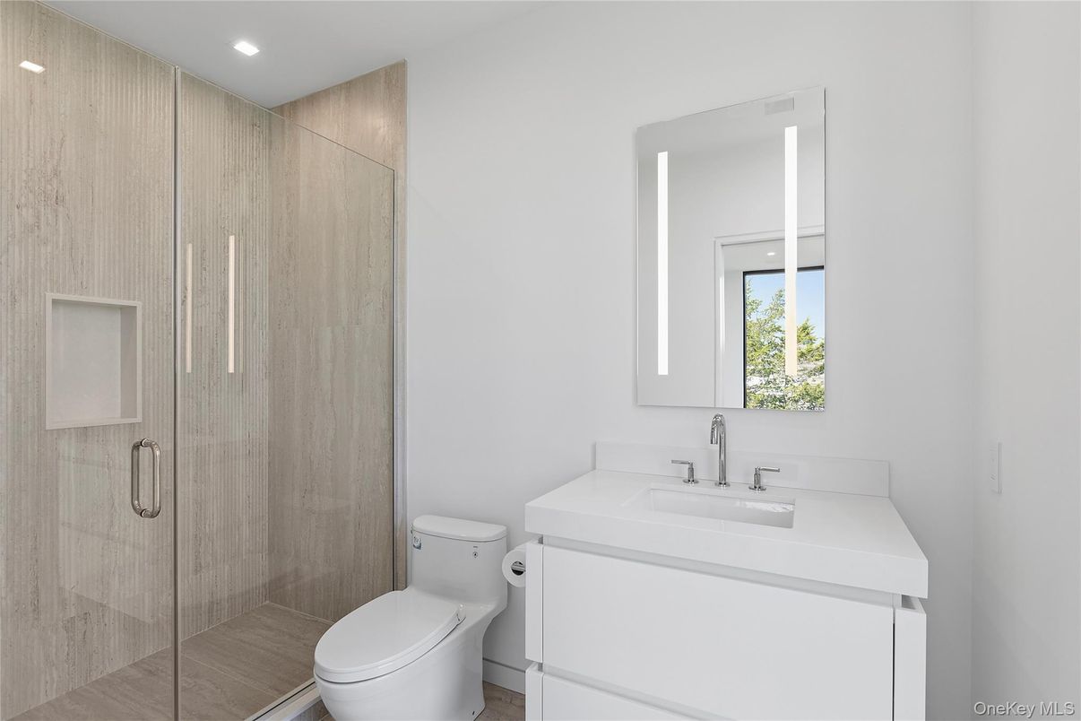 Bathroom, Glass Shower, Interior, Recessed Lighting