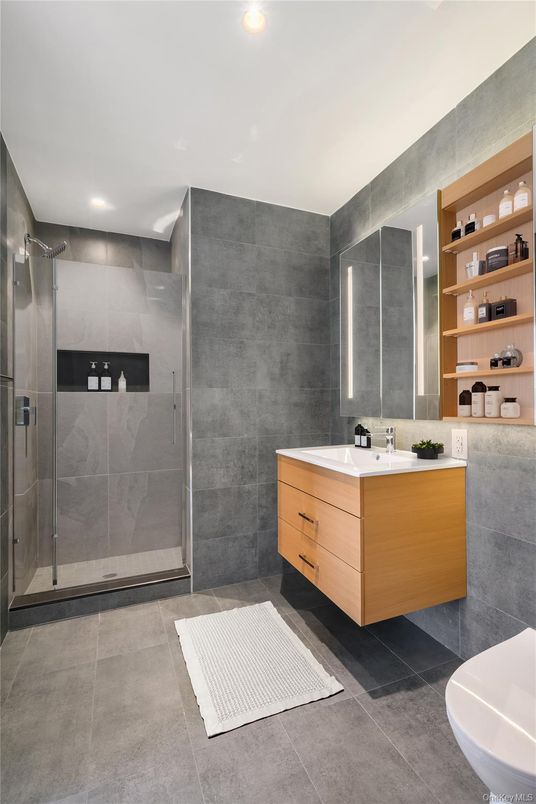 Bathroom, Dual Sink Vanities, Glass Shower, Interior, Recessed Lighting