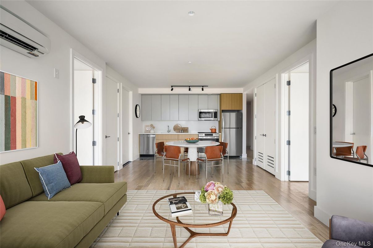 Dining room, Interior, Kitchen, Living room, Stainless Steel Appliances, Wood Texture Flooring