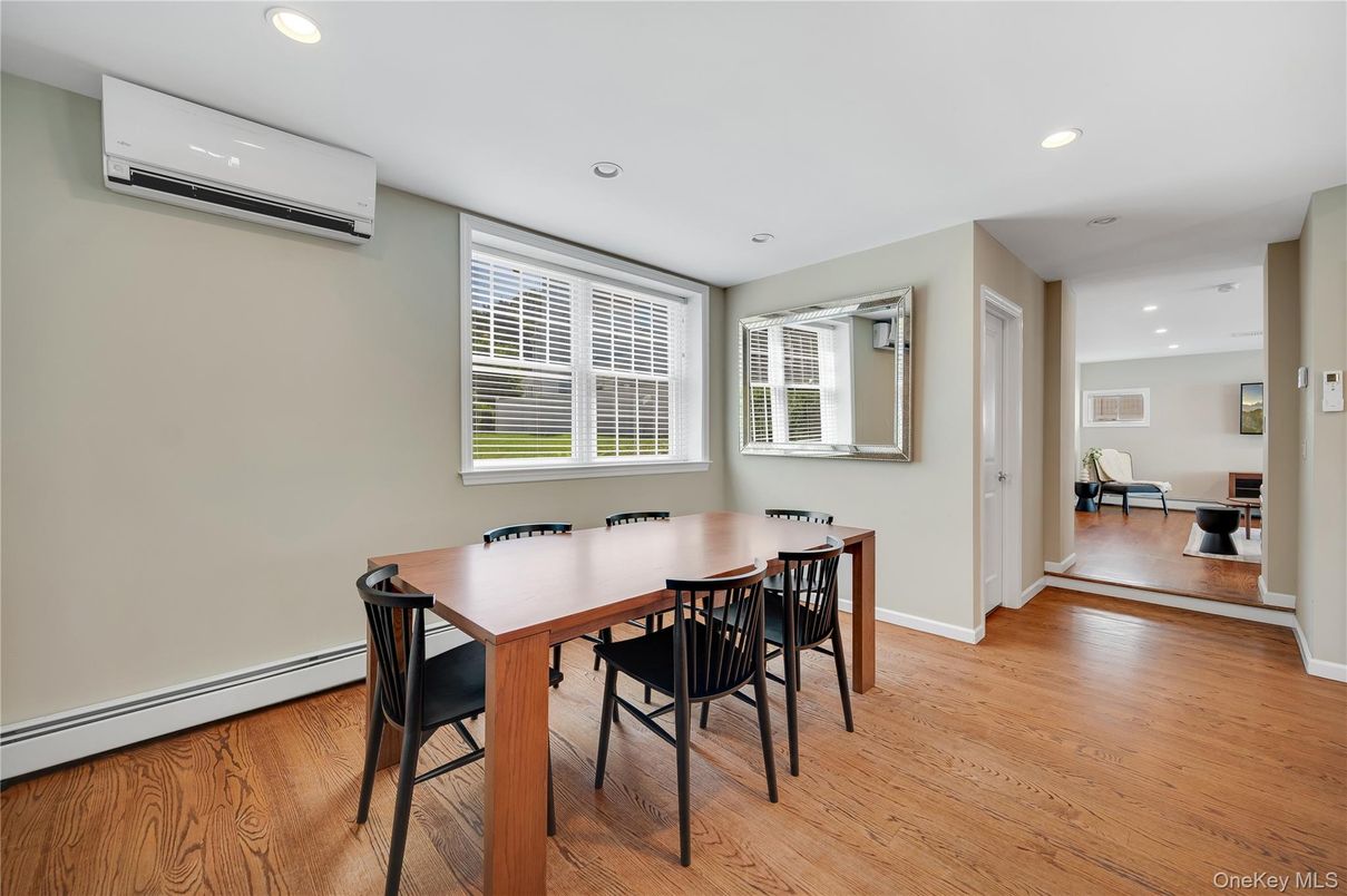 Dining room, Interior, Recessed Lighting, Wood Texture Flooring