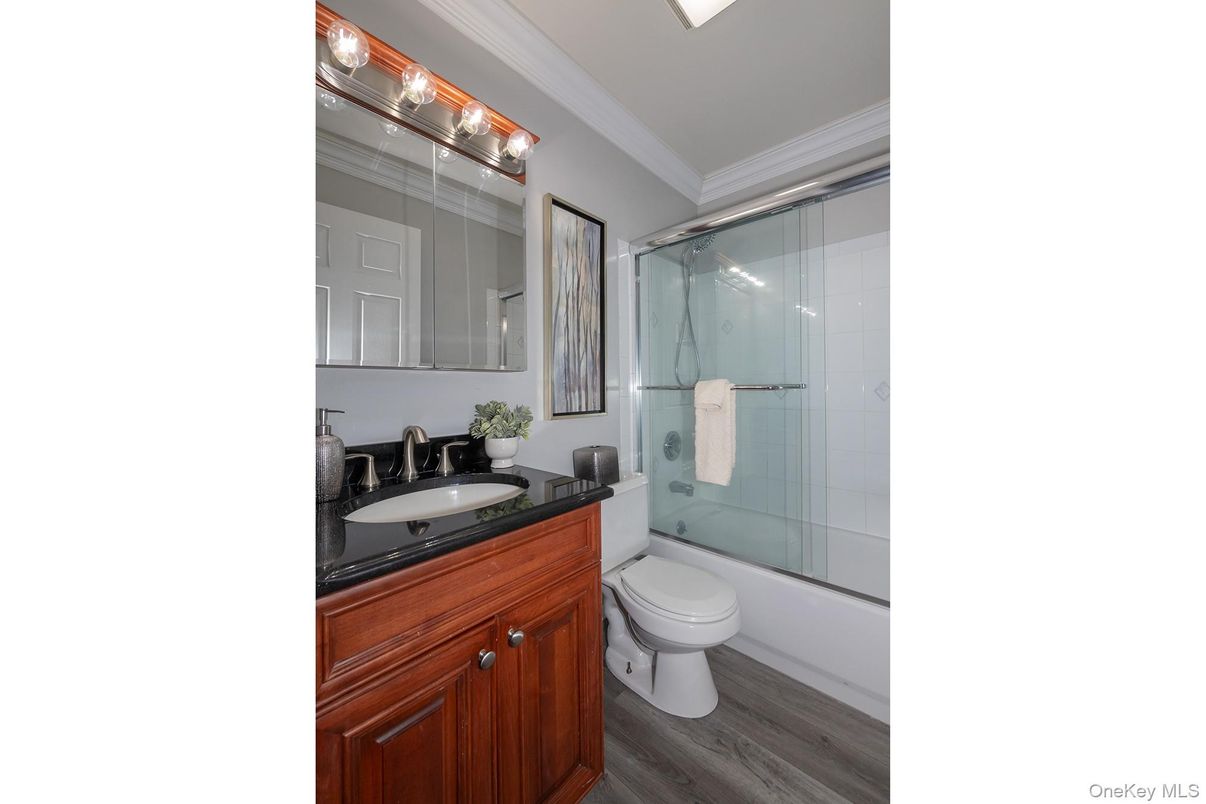Bathroom, Glass Shower, Interior, Wood Texture Flooring