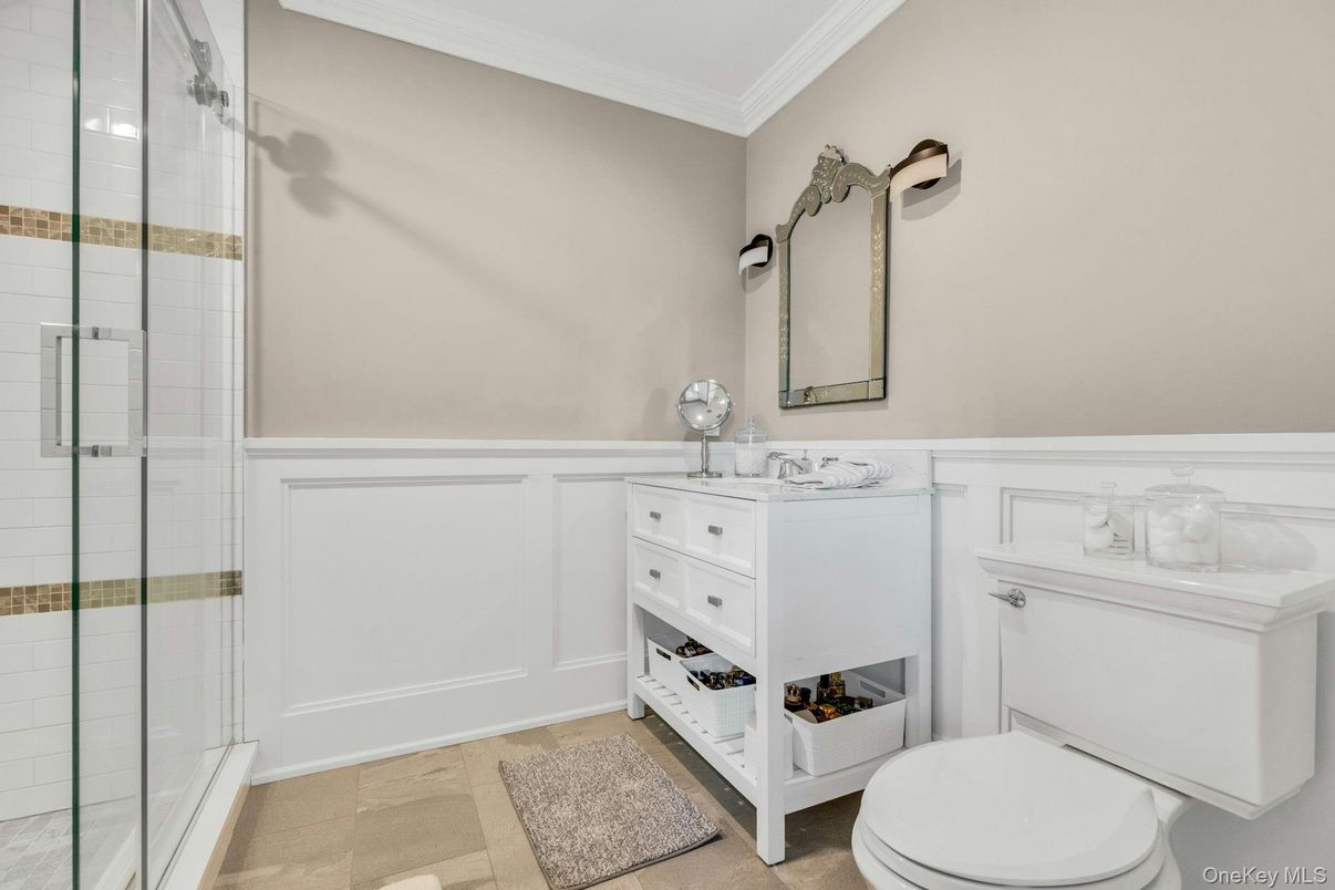 Bathroom, Glass Shower, Interior, Wood Texture Flooring
