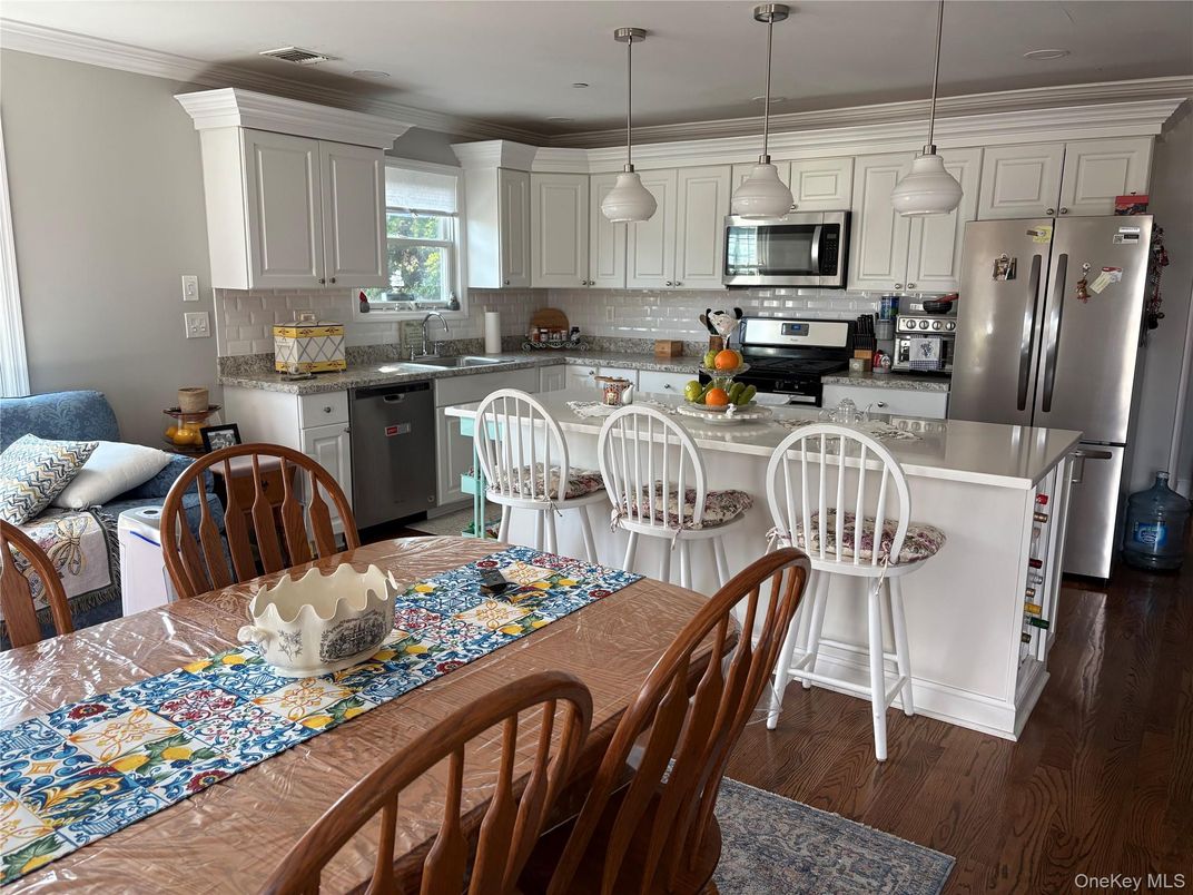 Interior, Kitchen, Pendant Lights, Stainless Steel Appliances, Wood Texture Flooring