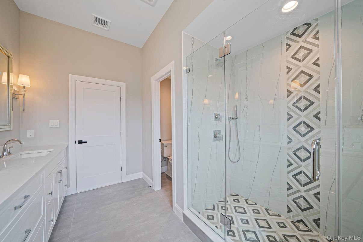 Bathroom, Glass Shower, Interior, Recessed Lighting