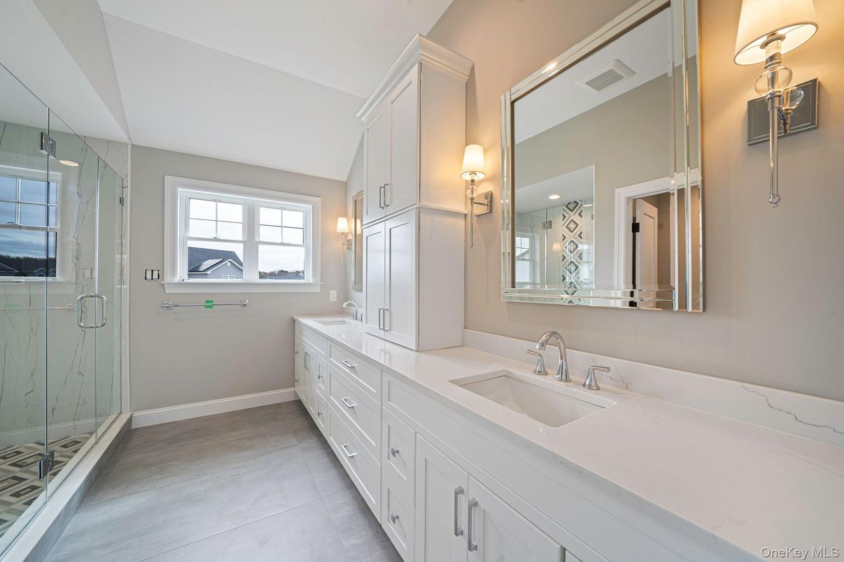 Bathroom, Dual Sink Vanities, Glass Shower, Interior
