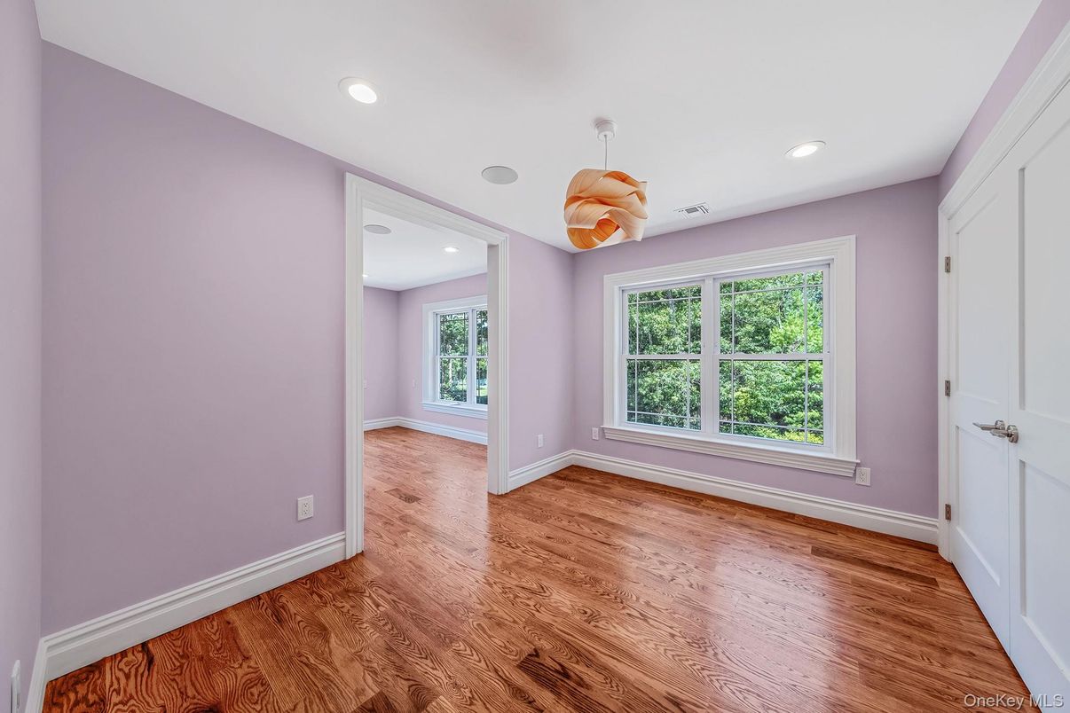 Empty room, Interior, Pendant Lights, Recessed Lighting, Wood Texture Flooring