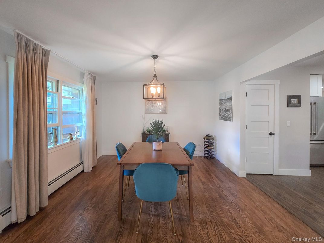 Dining room, Interior, Pendant Lights, Wood Texture Flooring