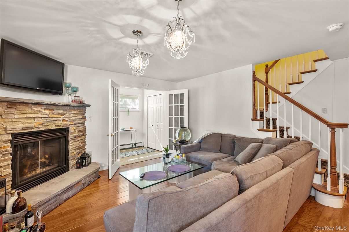 Chandelier, Fireplace, Interior, Living room, Wood Texture Flooring