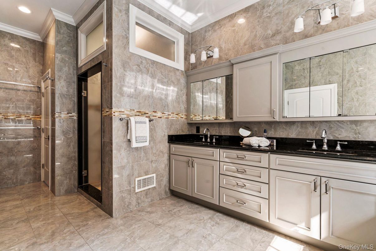 Bathroom, Dual Sink Vanities, Glass Shower, Interior, Recessed Lighting