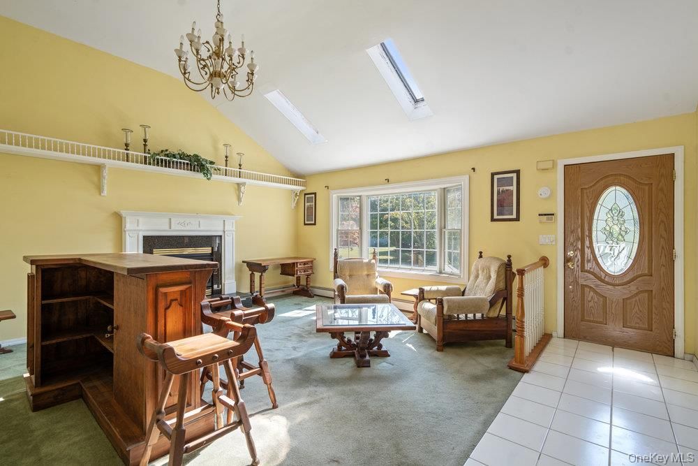 Chandelier, Fireplace, Interior, Living room