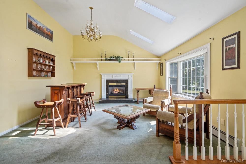 Chandelier, Fireplace, Interior, Living room