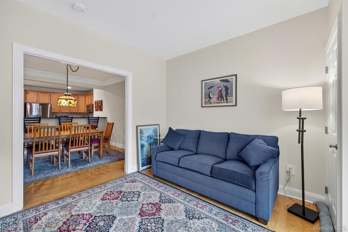 Dining room, Interior, Kitchen, Pendant Lights, Stainless Steel Appliances, Wood Texture Flooring