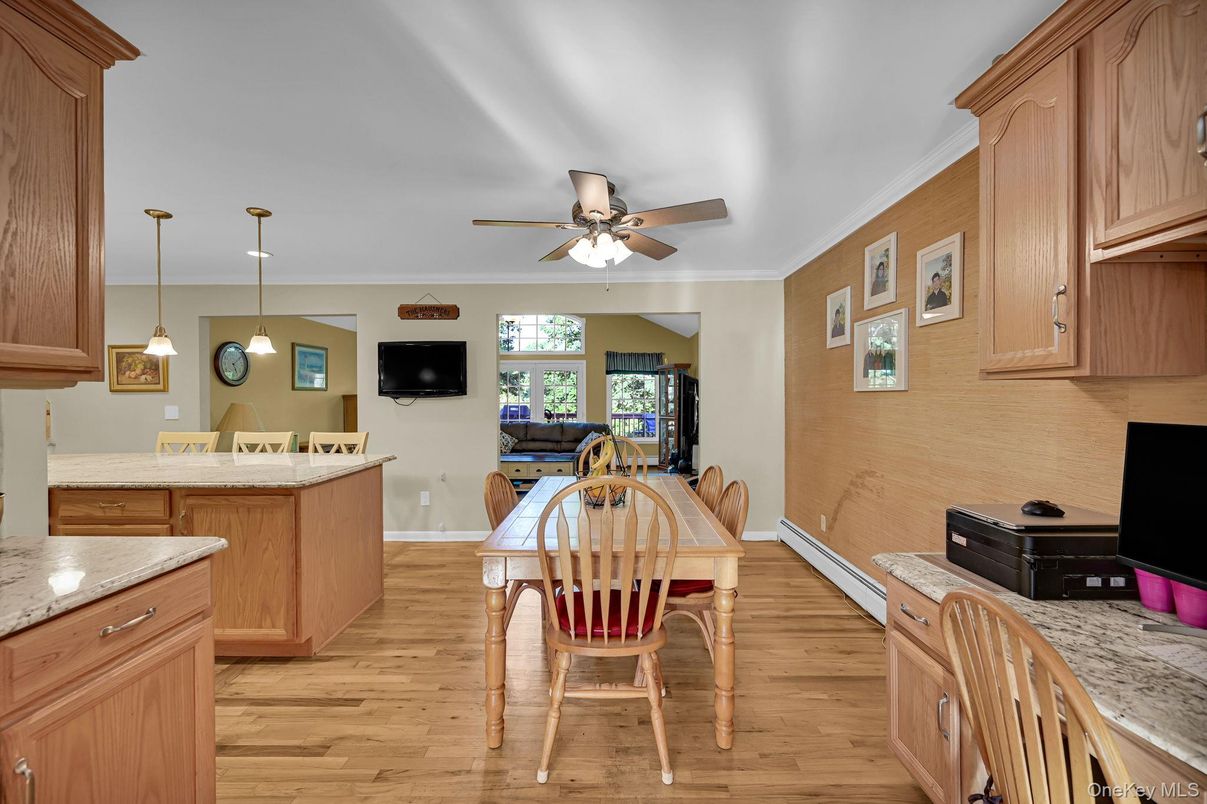 Dining room, Interior, Pendant Lights, Wood Texture Flooring