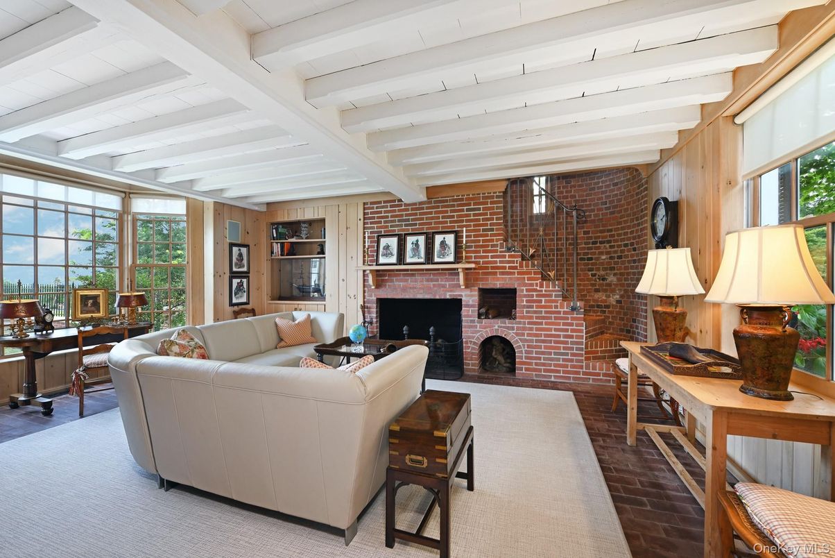 Dining room, Fireplace, Interior, Living room, Stone Walls, Wood Texture Flooring