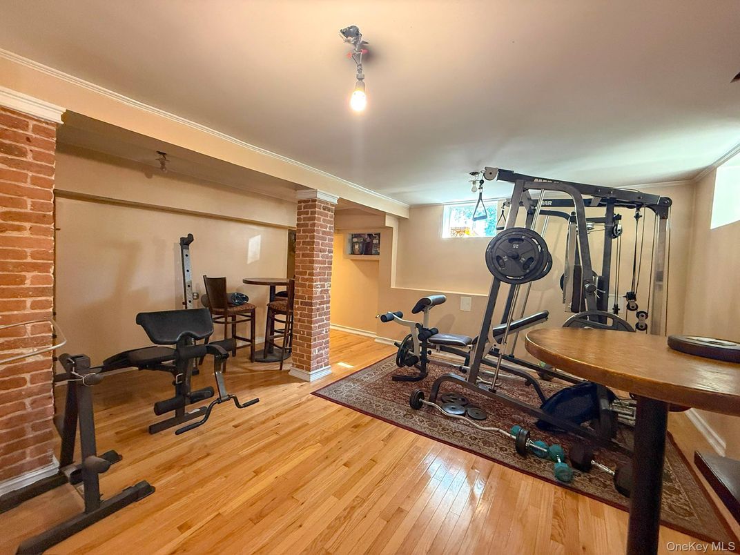 Fitness Equipment, Interior, Stone Walls, Wood Texture Flooring