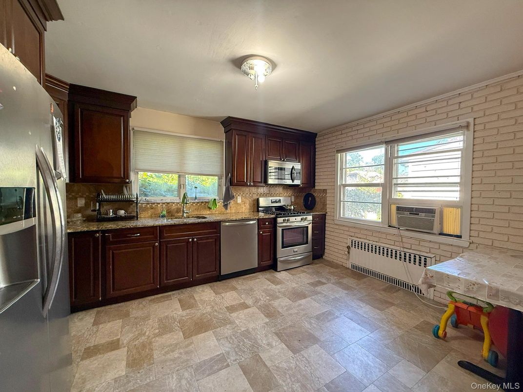 Interior, Kitchen, Stainless Steel Appliances, Stone Walls