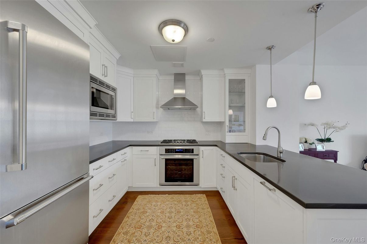 Interior, Kitchen, Pendant Lights, Stainless Steel Appliances, Wood Texture Flooring