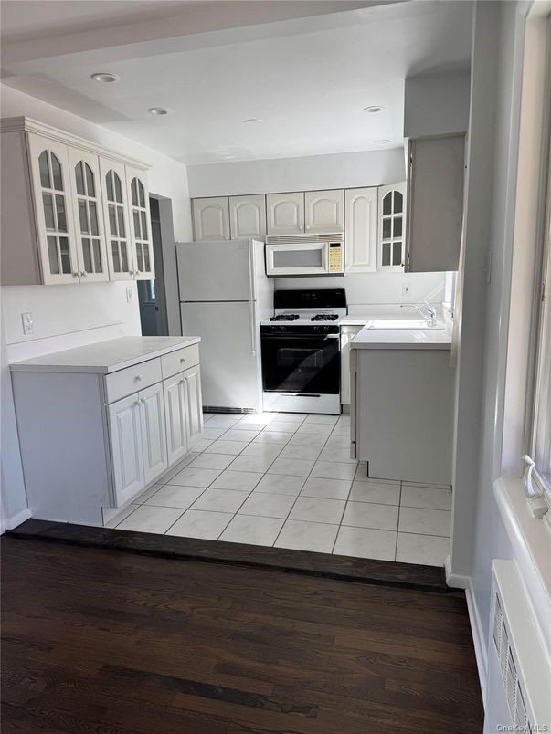 Interior, Kitchen, Marble, Recessed Lighting, Wood Texture Flooring