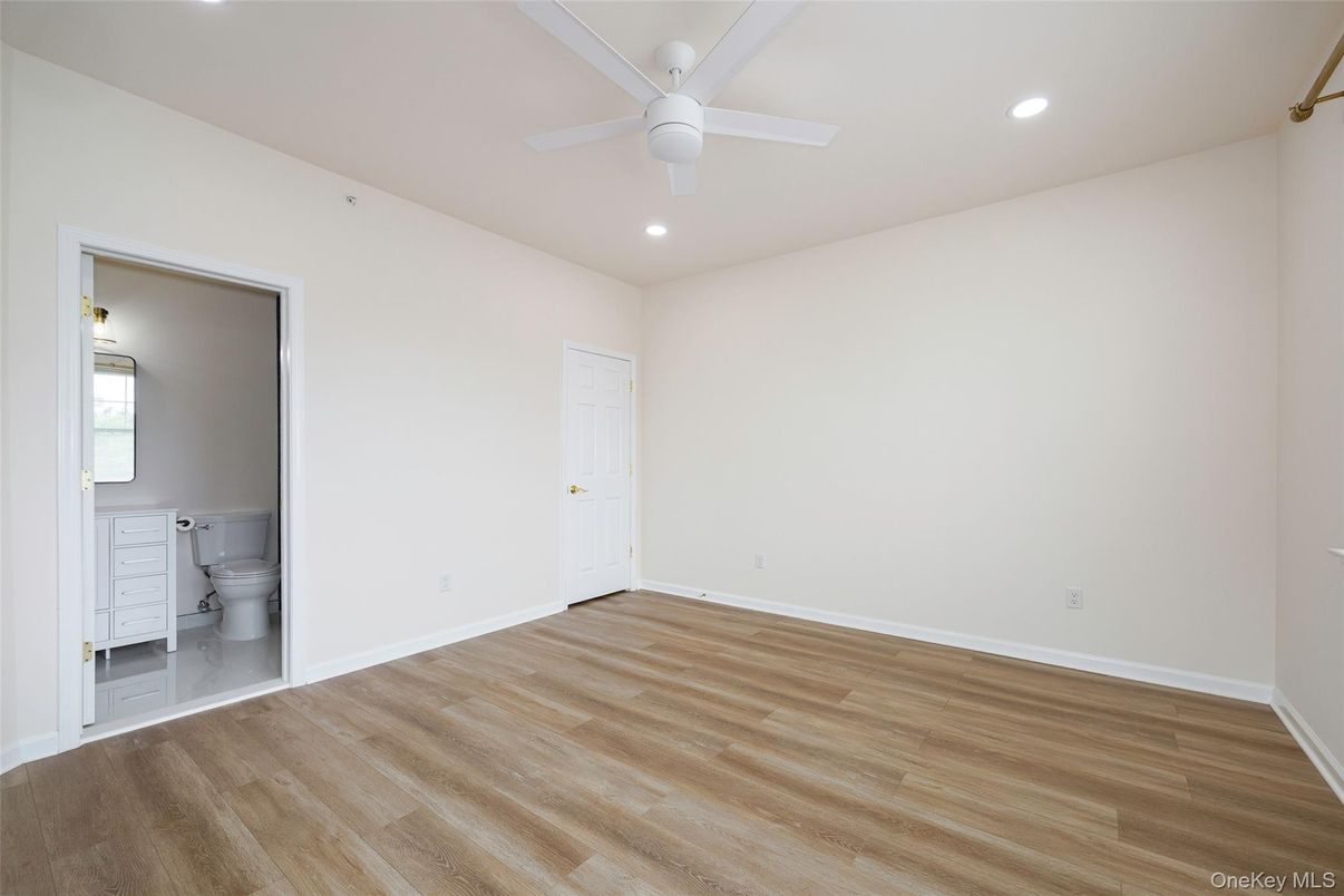 Bathroom, Empty room, Interior, Recessed Lighting, Wood Texture Flooring
