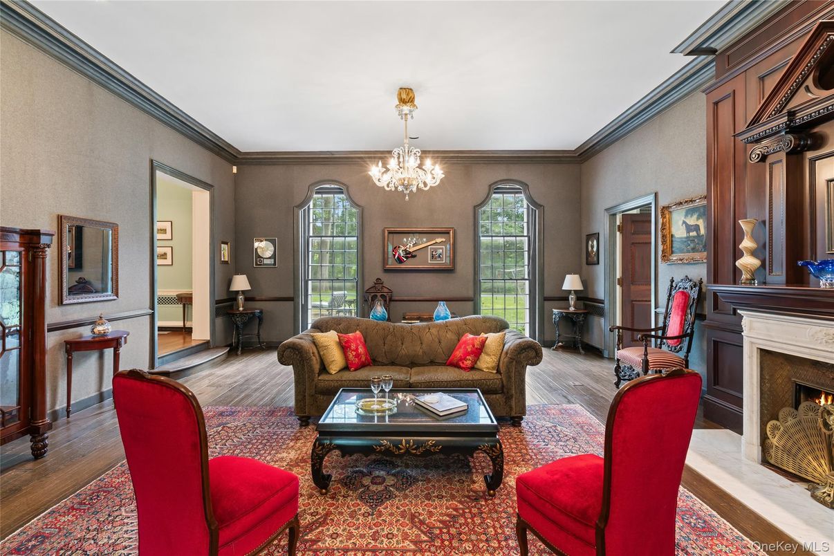 Chandelier, Fireplace, Interior, Living room, Wood Texture Flooring