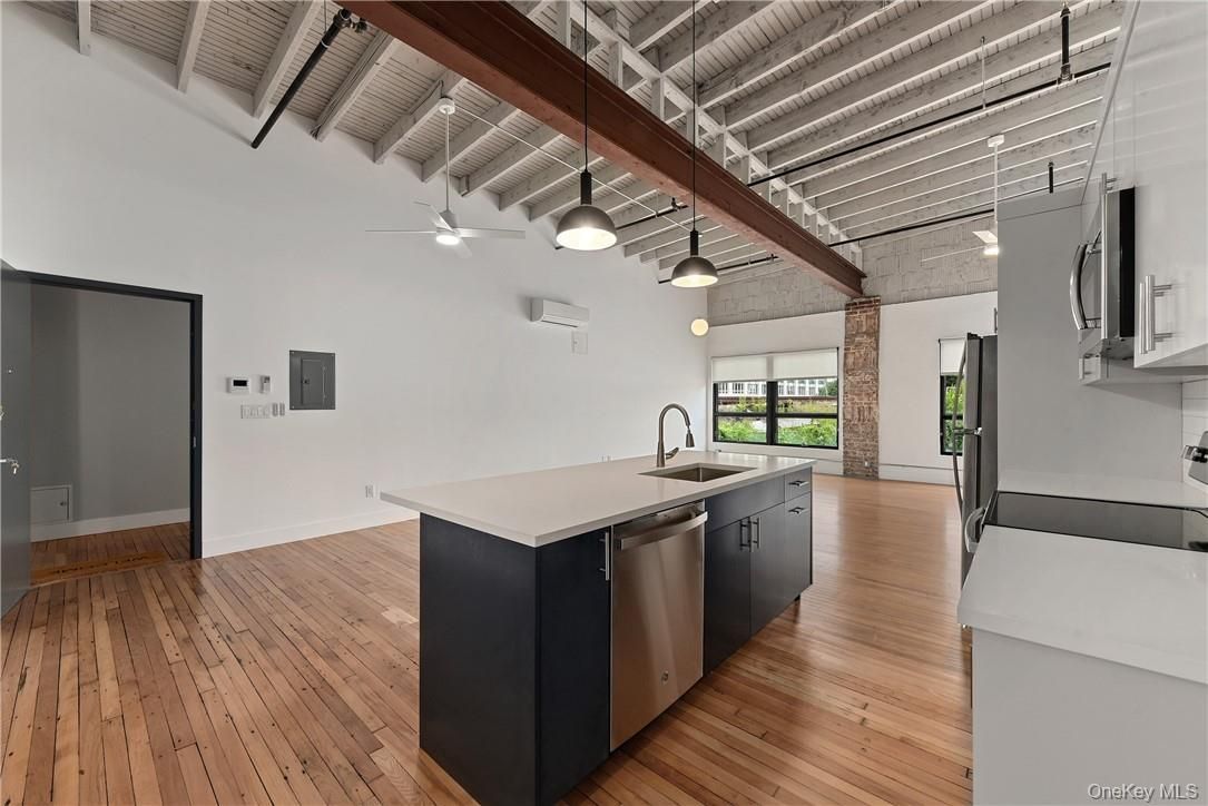 Interior, Kitchen, Pendant Lights, Stainless Steel Appliances, Wooden Beams, Wooden Ceilings, Wood Texture Flooring