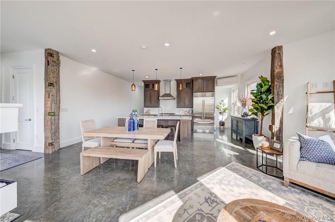 Dining room, Fireplace, Interior, Kitchen, Pendant Lights, Recessed Lighting, Stainless Steel Appliances