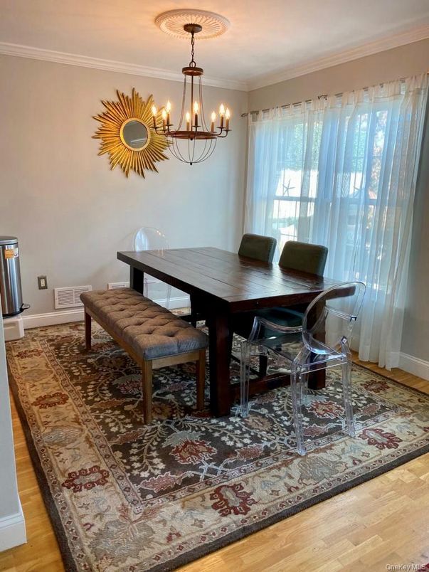 Chandelier, Dining room, Interior, Wood Texture Flooring