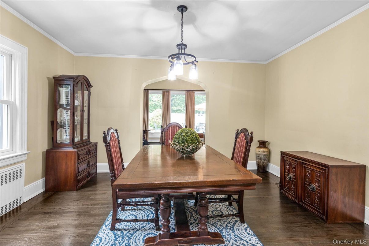 Dining room, Interior, Pendant Lights, Wood Texture Flooring