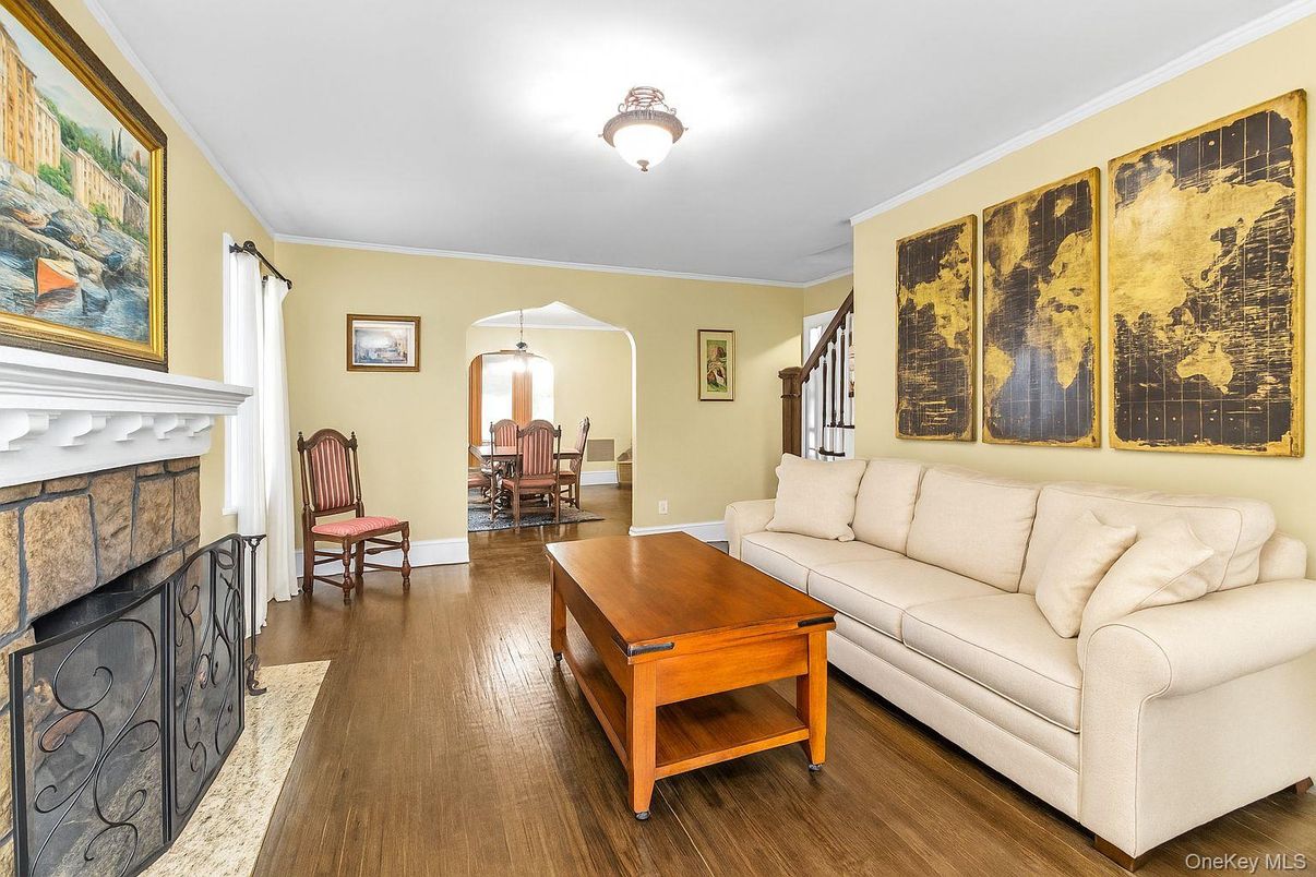 Dining room, Fireplace, Interior, Living room, Wood Texture Flooring